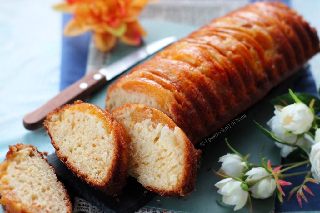 Plumcake invertido con melocotones en almíbar receta i pasticcini di Nina
