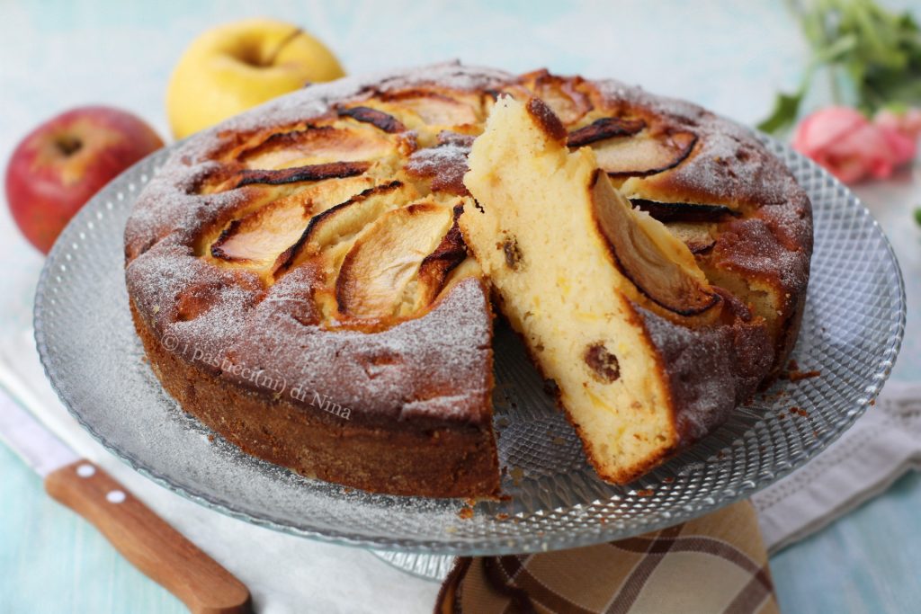 tarta de ricotta y manzana con pasas, dulce, muy esponjosa i pasticcini di Nina, recetas comprobadas