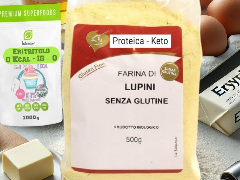 Imagen con harina de lupino, eritritol, mantequilla y huevos para bizcocho keto
