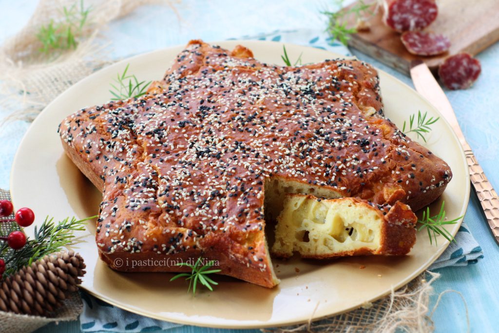Tarta estrella de Navidad de queso rústica sencilla receta i pasticcini di Nina menú platos navideños tartas saladas