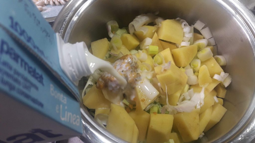 Pulpitos tostados sobre crema de puerros