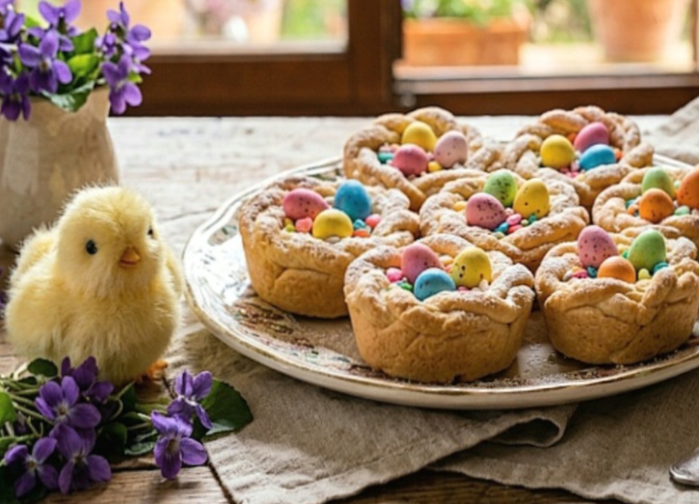 Cestitos dulces de Pascua con crema