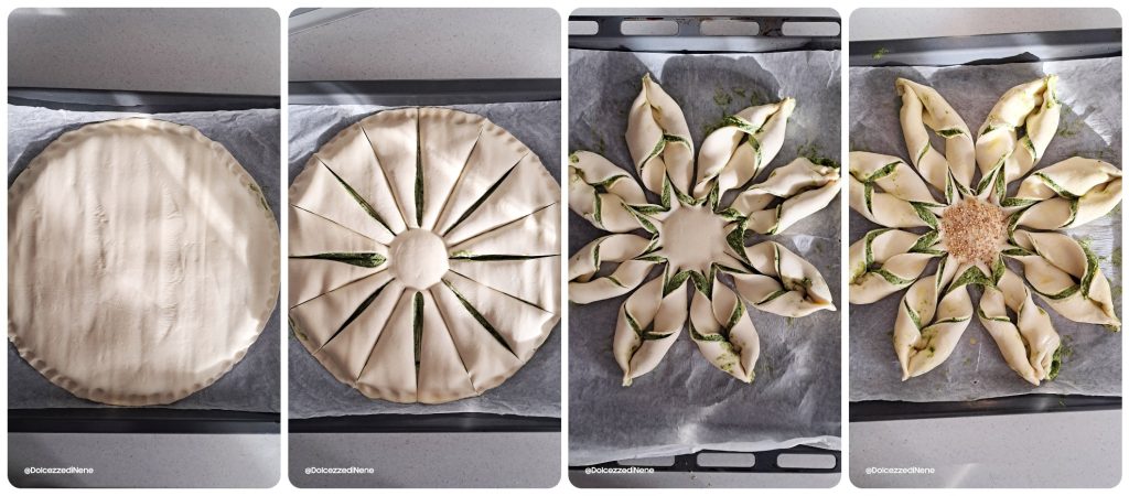 estrella de masa de hojaldre con espinacas y ricotta