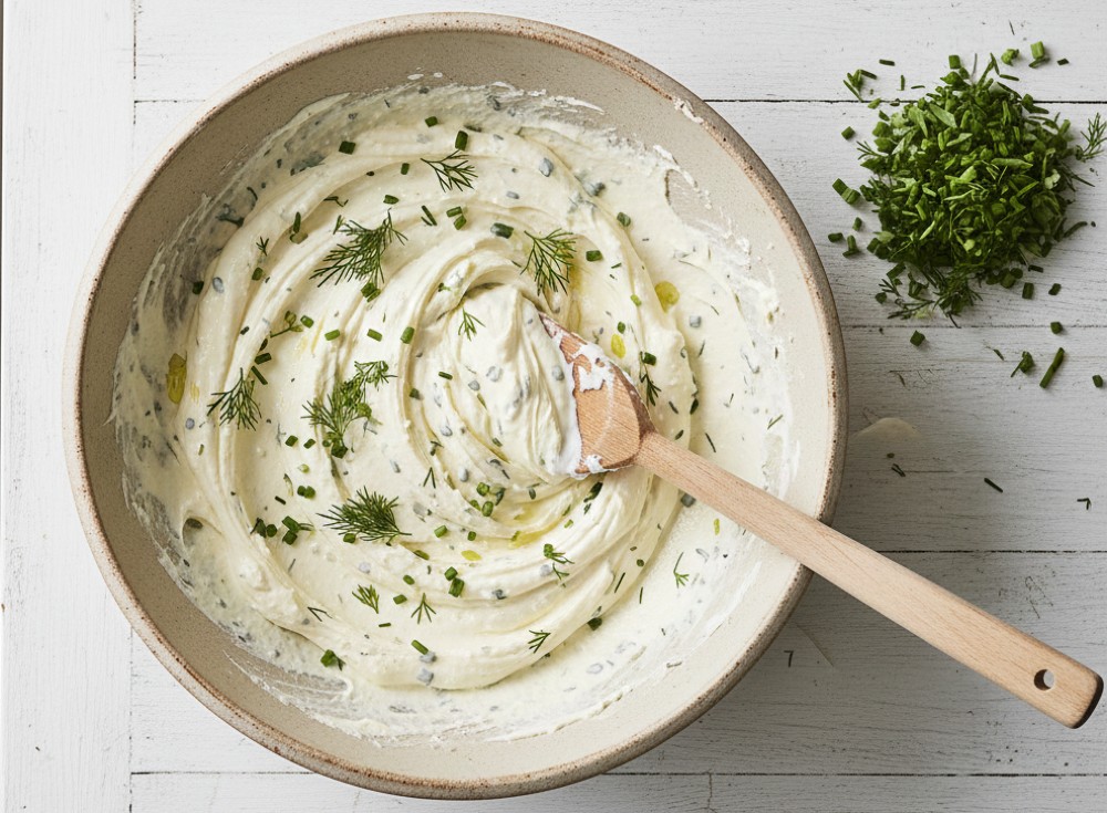 crema de queso con hierbas