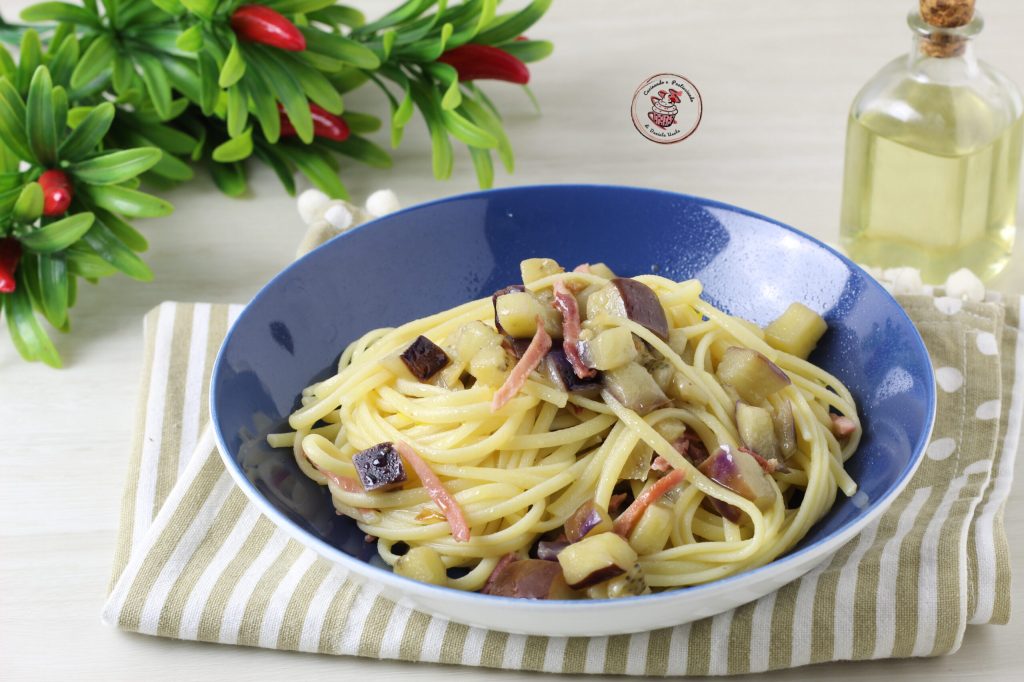 linguine con berenjena y speck