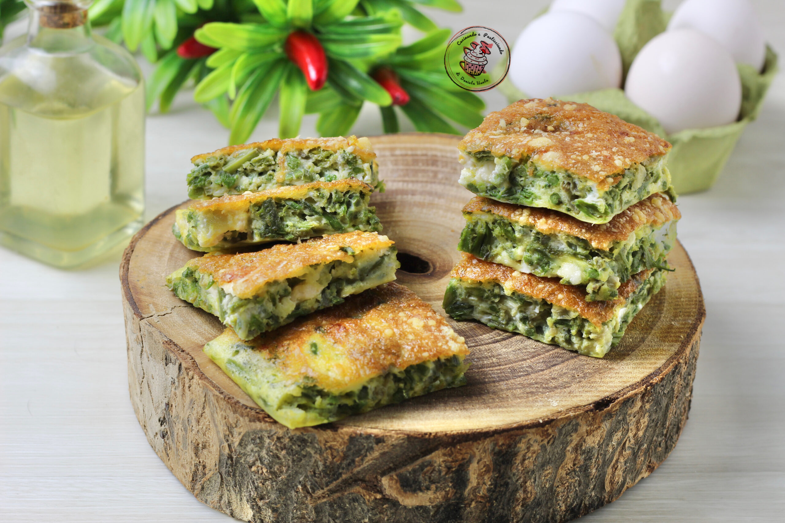 Cubitos de frittata con espárragos silvestres en freidora de aire