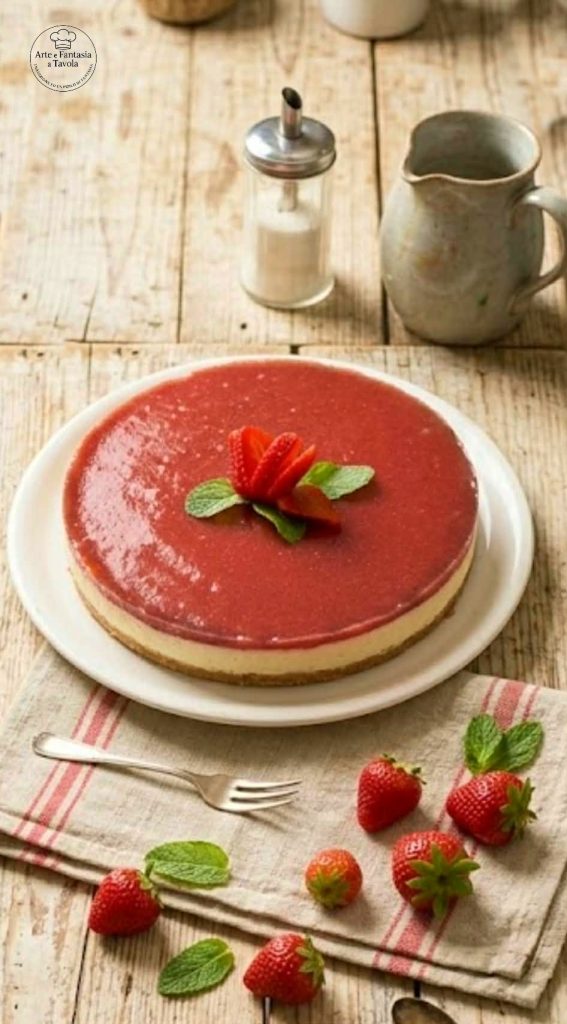 Cheesecake con gelatina de fresas