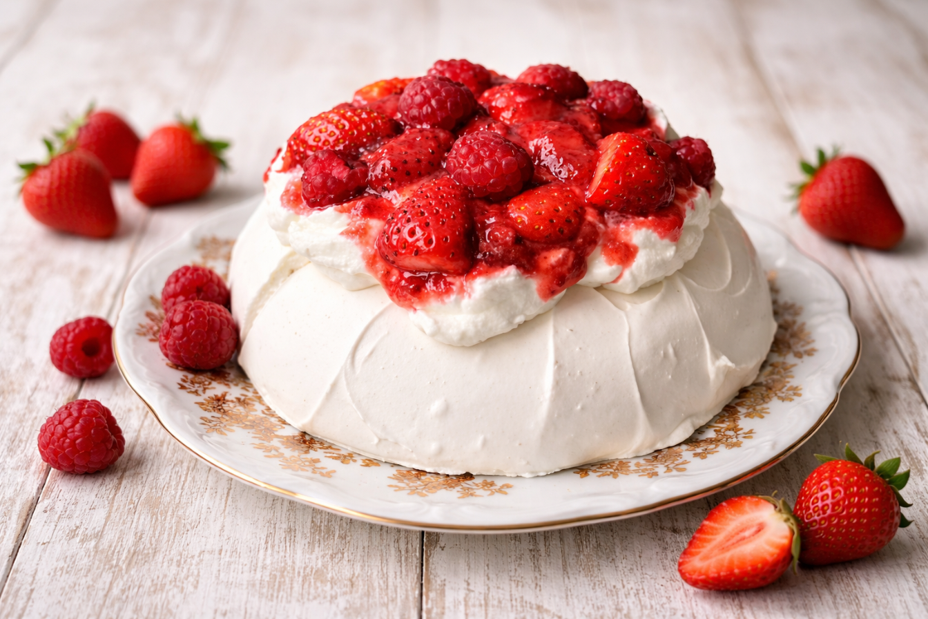 TARTA PAVLOVA CON FRESAS