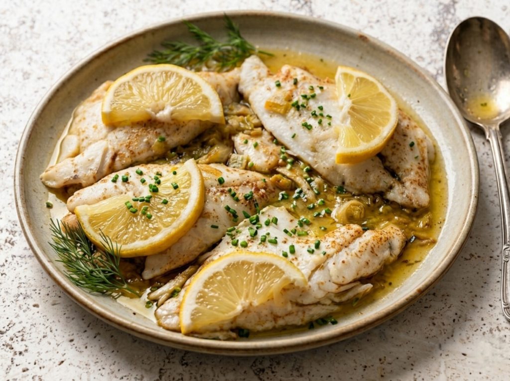 Filetes de lubina a la mugnaia con limón horizontal