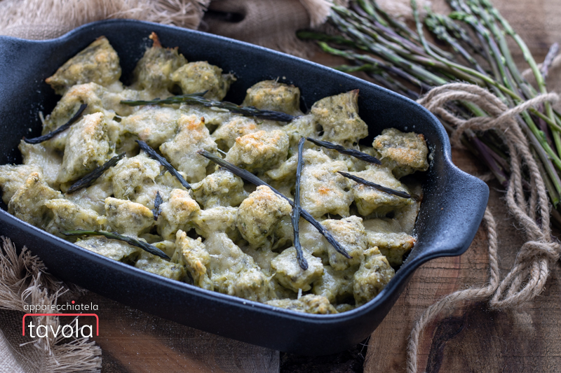 ÑOQUIS DE ESPÁRRAGOS Y RICOTTA GRATINADOS AL HORNO