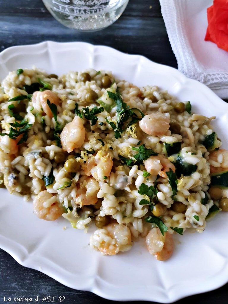 Risotto con gambas, almejas y calabacines al aroma de limón