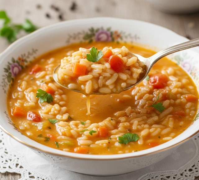 Sopita de arroz y verduras