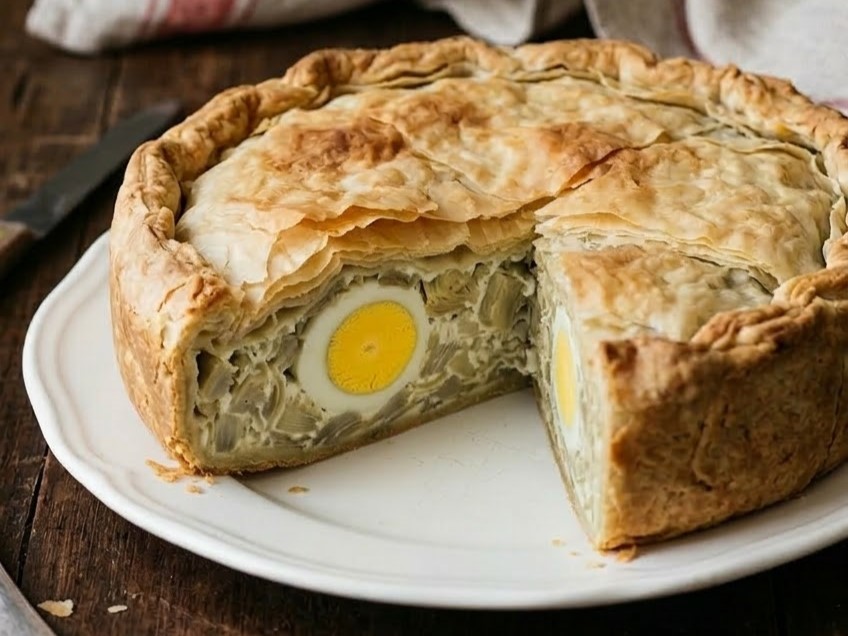 Tarta Pasqualina con Alcachofas
