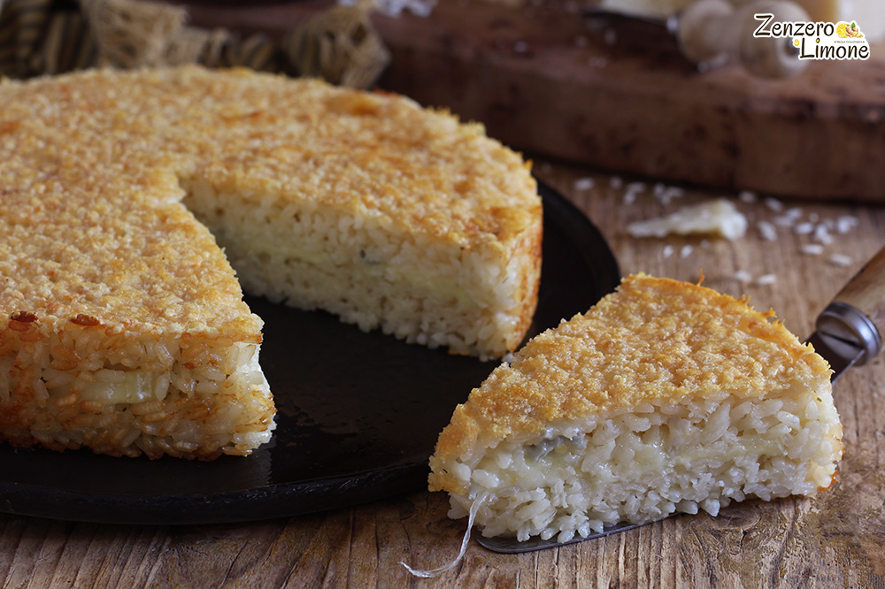 Timbal de arroz a los cuatro quesos - porción