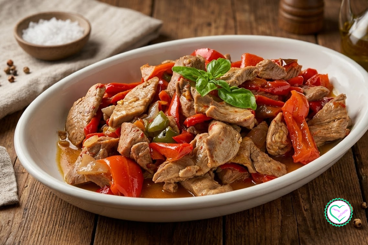 Tiras de pavo con pimientos