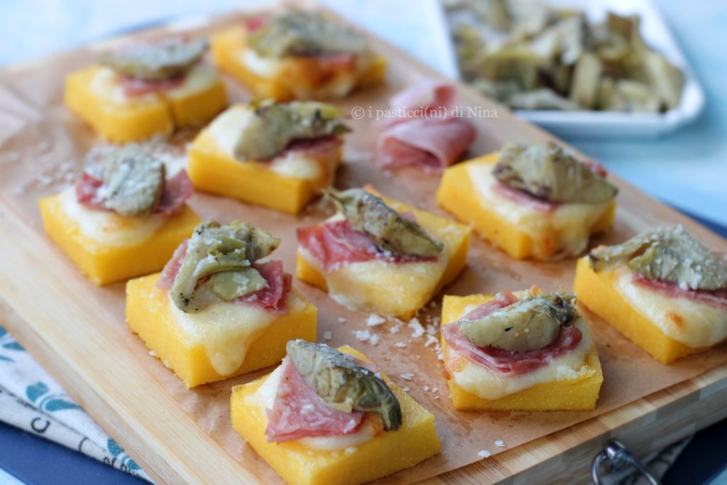 tostas de polenta al horno con alcachofas y jamón receta fácil i pasticcini di Nina