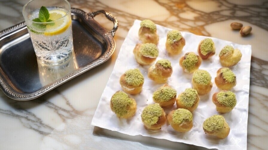 Bignè con crema de pistacho