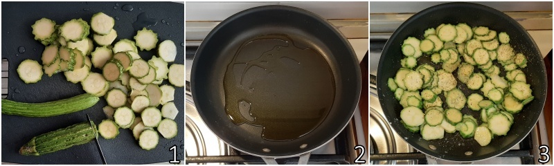 a. cocinar los calabacines en la sartén con poco aceite