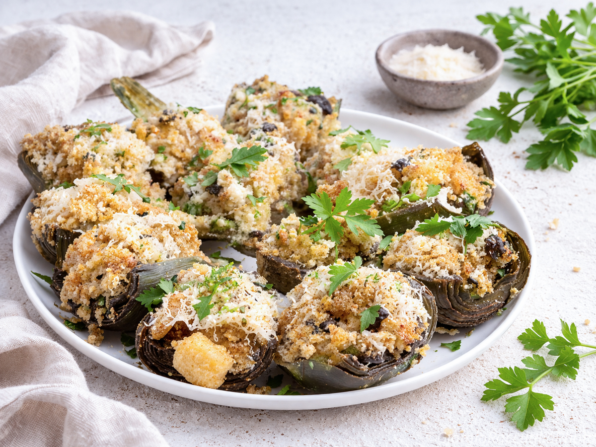 Receta alcachofas rellenas al horno