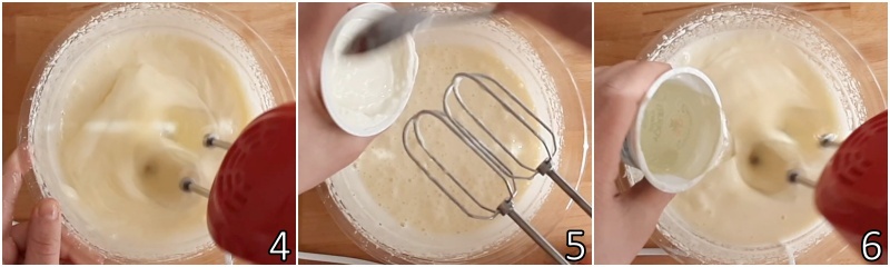 b. montar huevos y azúcar y añadir yogur y aceite