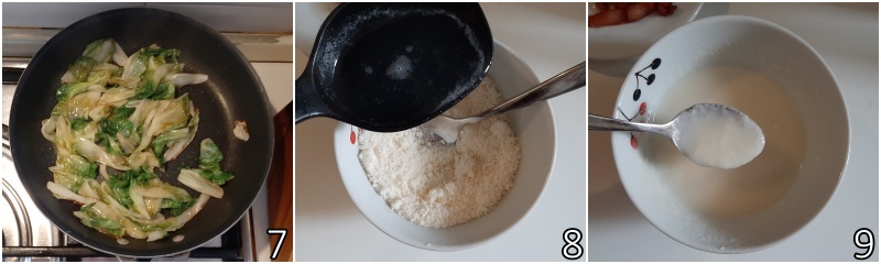 c. preparar la crema de pecorino con pecorino y agua de cocción