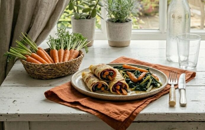 Crepes de harina de arroz con verduras