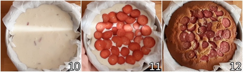 d. hornear la tarta esponjosa de fresas y yogur en el horno