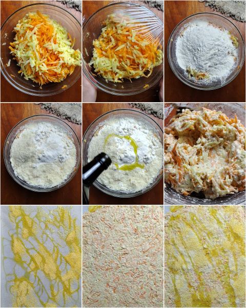 preparación de la schiacciata de verduras crujiente