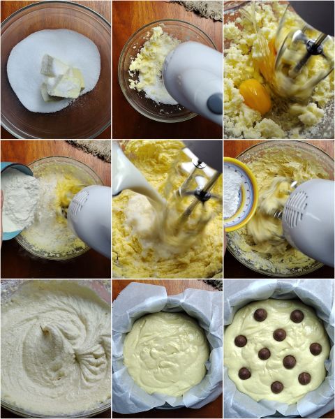 preparación de la tarta con huevos de chocolate