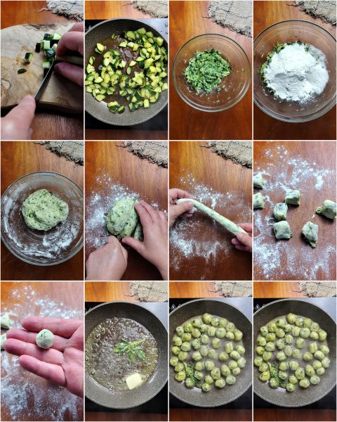 preparación de los ñoquis rápidos de calabacín