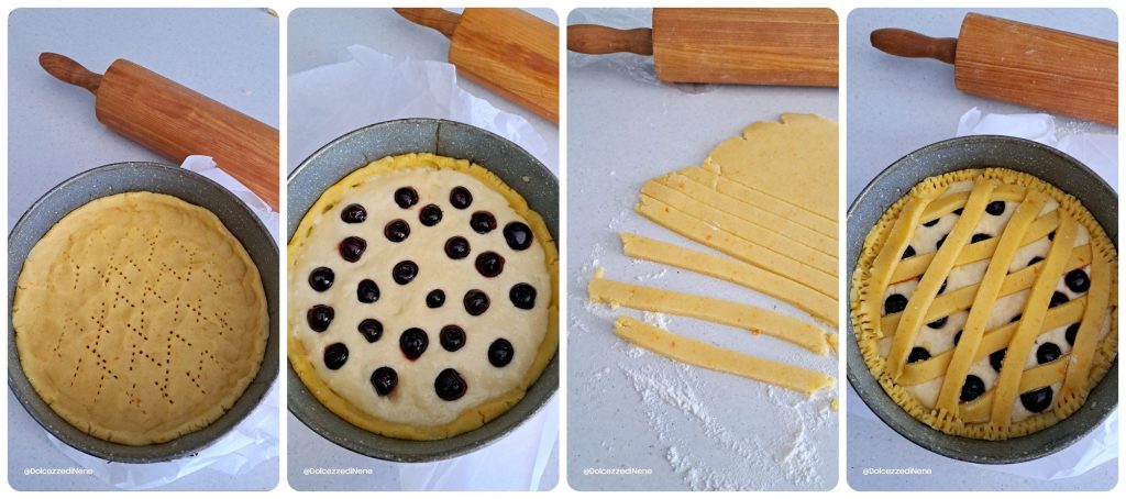 tarta amalfitana con crema y guindas en almíbar