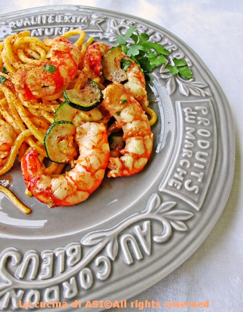 primer plato gambas calabacines botarga-