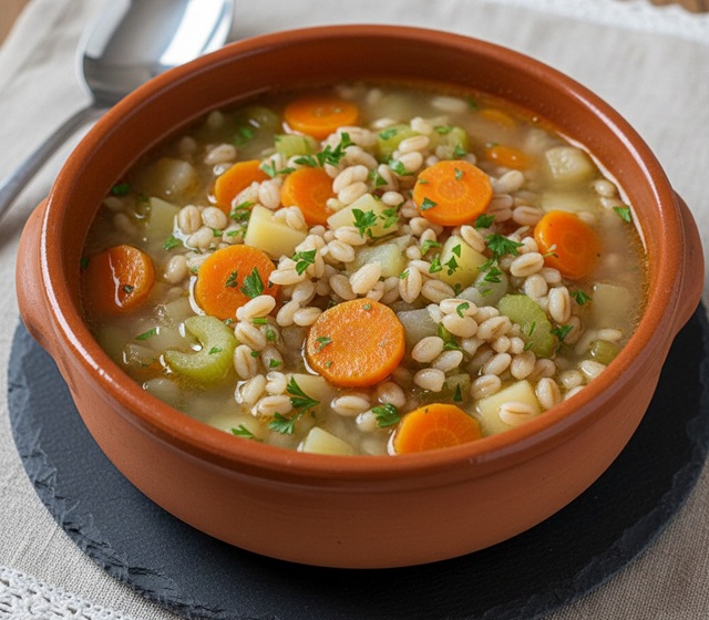 SOPA CREMOSA DE FARRO Y VERDURAS