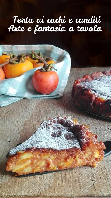 Tarta de kaki y frutas confitadas