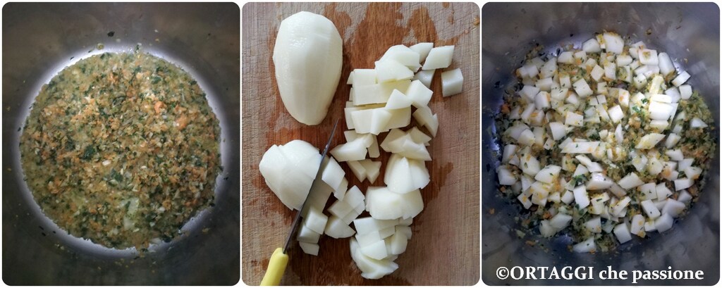 adicionar as batatas ao refogado de legumes