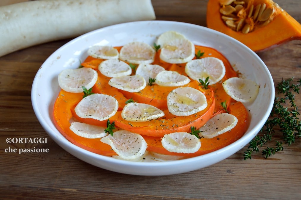 Daikon assado com abóbora (e/ou cenouras – batatas)