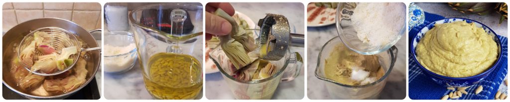 pesto de alcachofras e pinhões