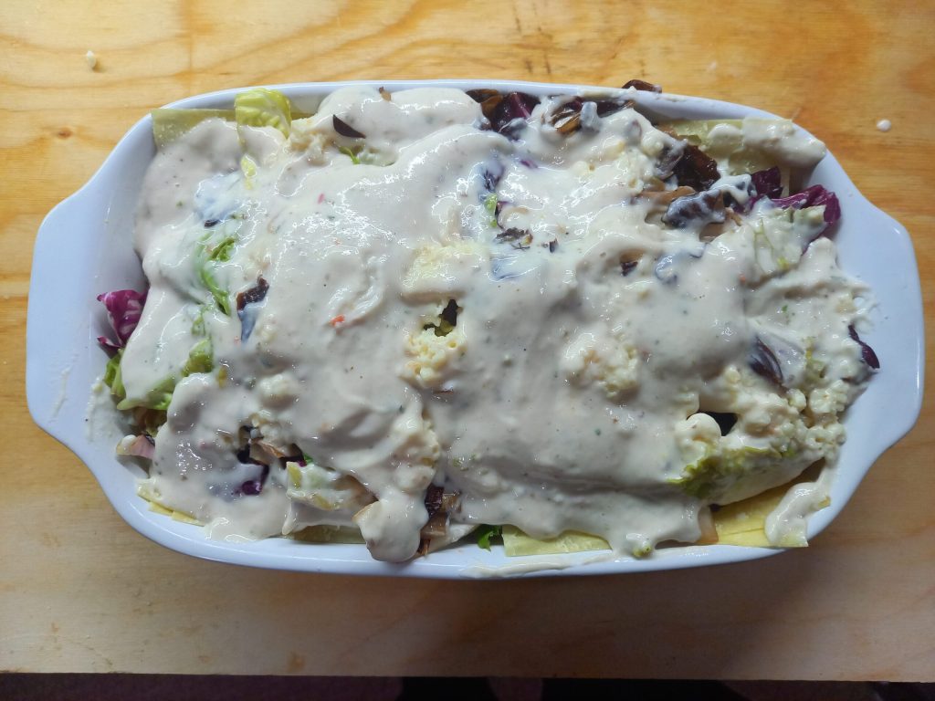 Lasanha com radicchio, repolho e linguiça