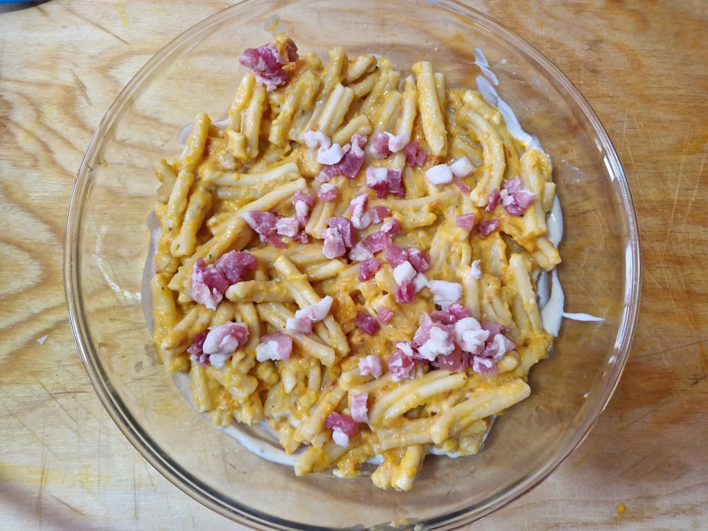 Massa gratinada com abóbora e bacon