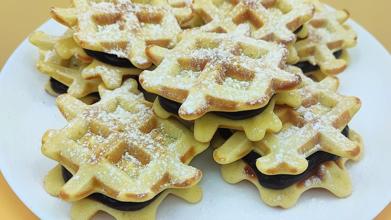 Waffles recheados com creme de chocolate