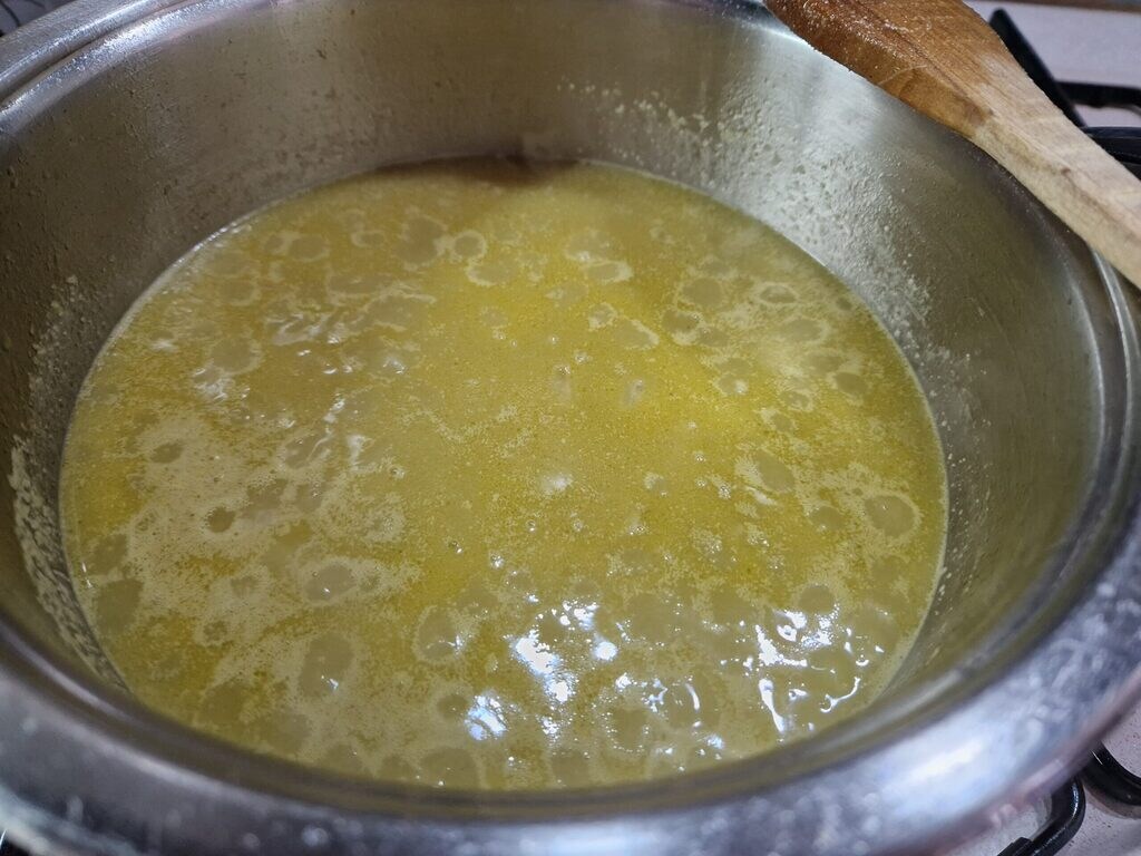 O risoto com aspargos e camarões