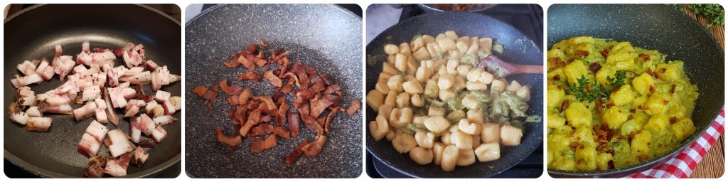 nhoque com abobrinha e guanciale crocante