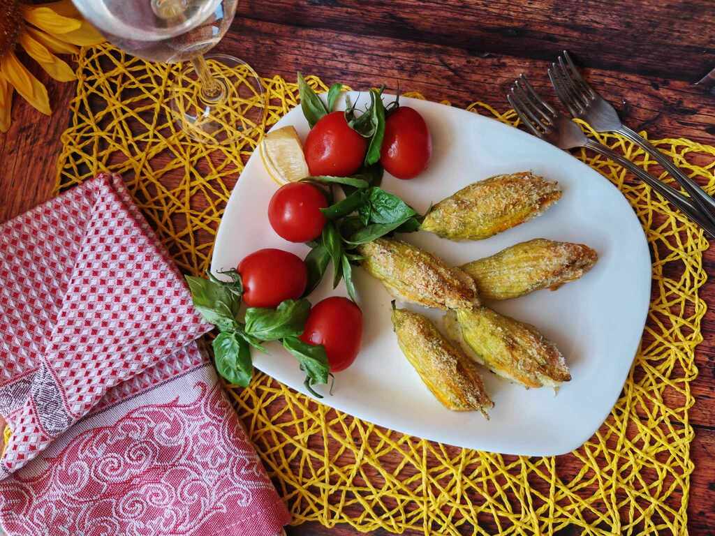 Flores de abobrinha recheadas com arroz