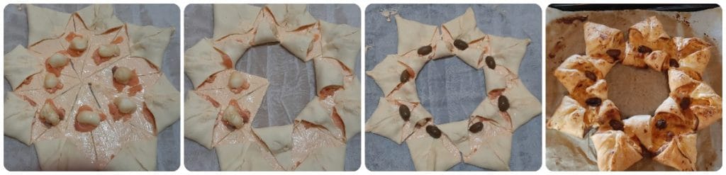 Estrela de massa folhada com queijo e salmão