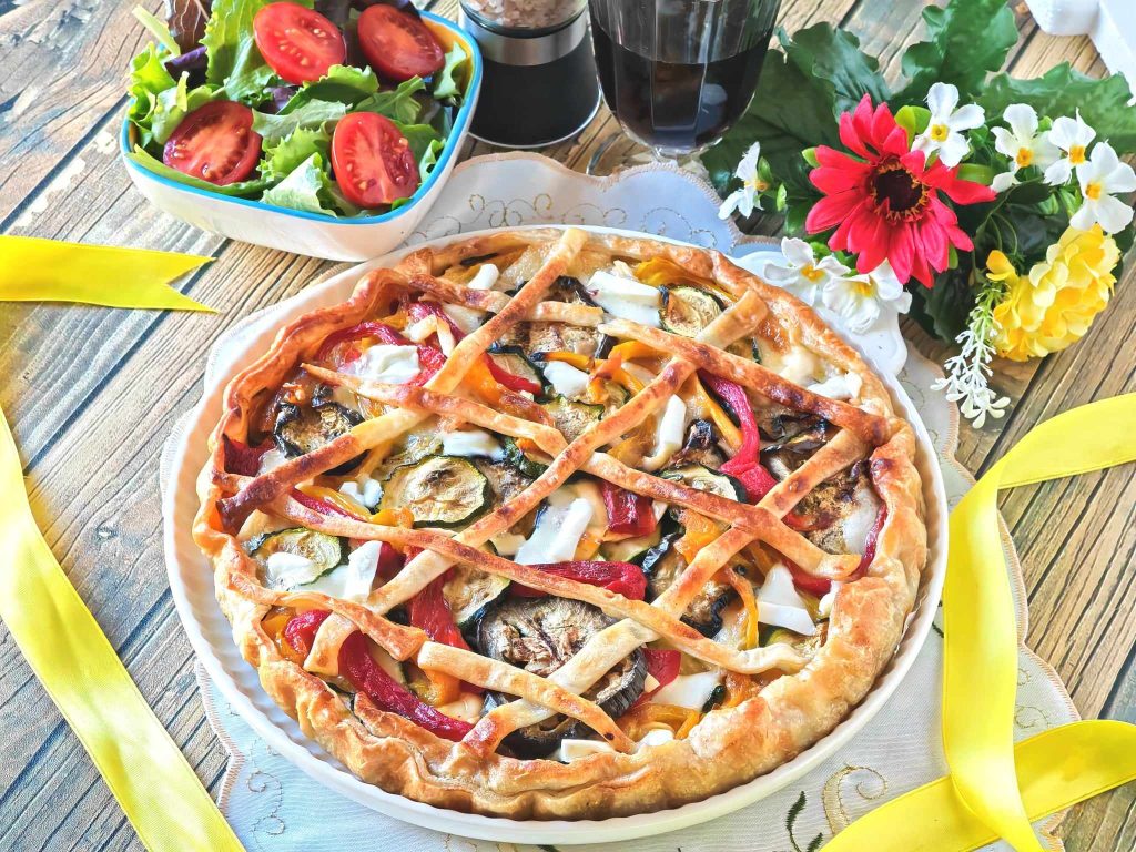 Torta salgada com legumes grelhados