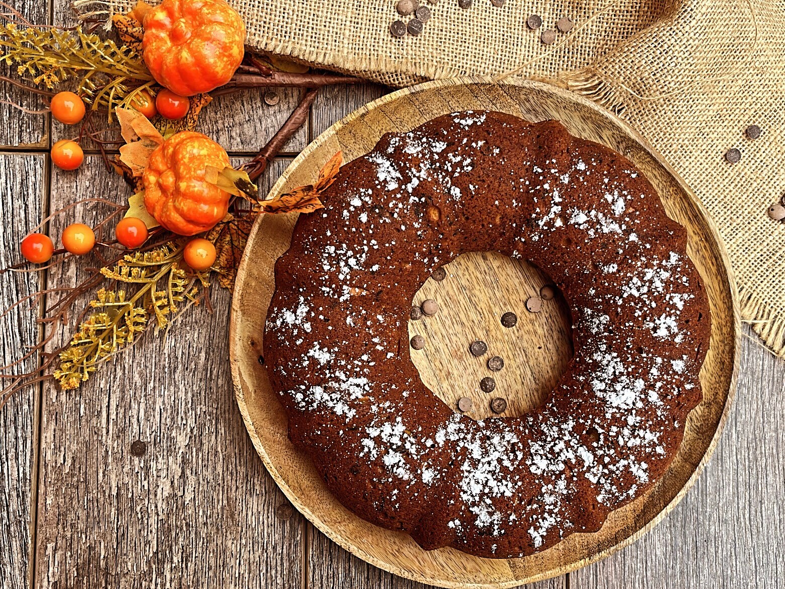 Bolo fofinho de abóbora e chocolate