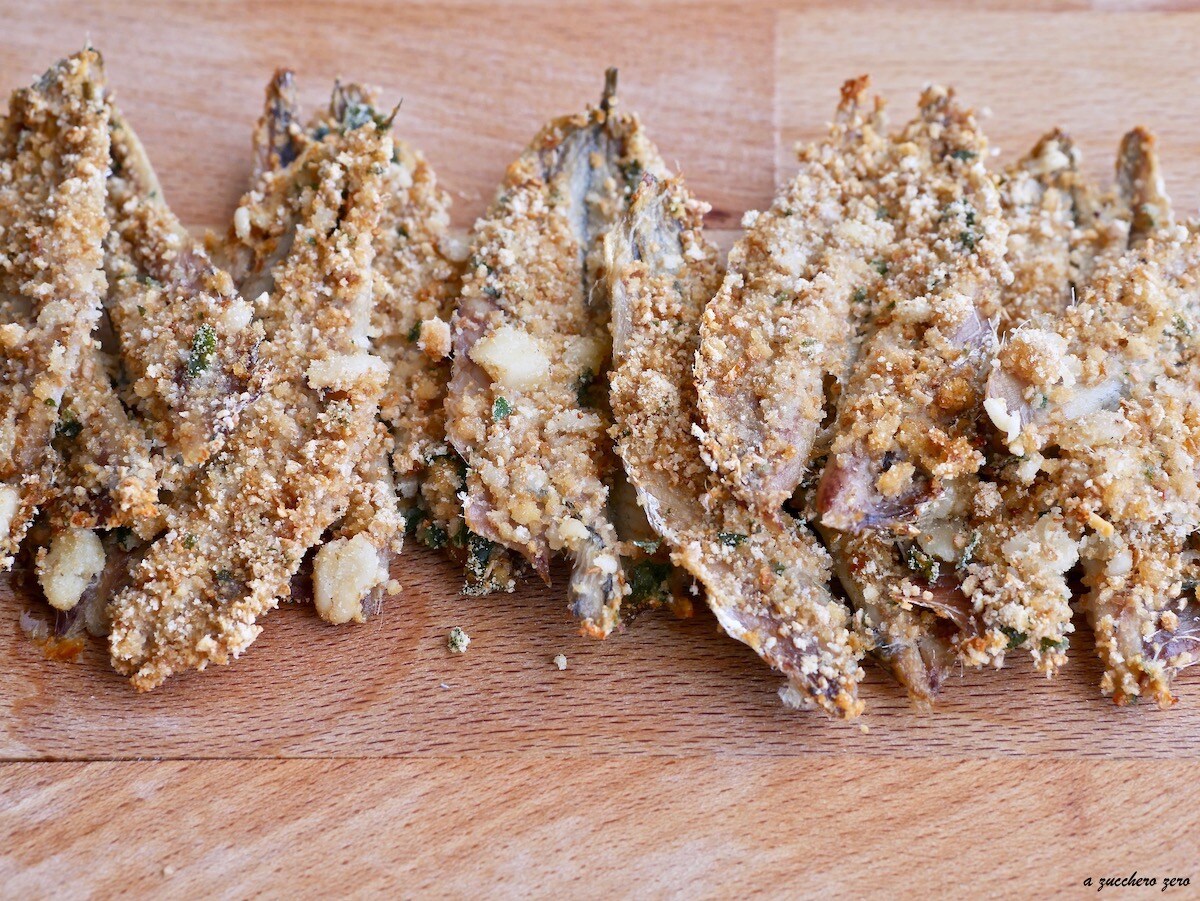 Anchovas assadas crocantes como fritas