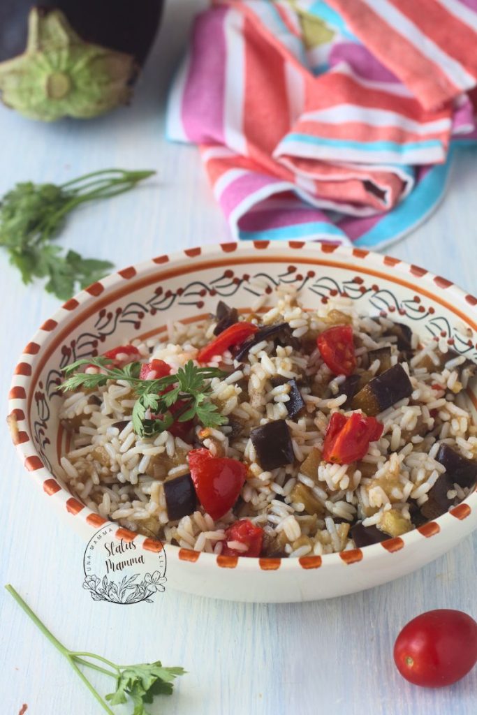 Arroz Frio com Berinjela em Cubos