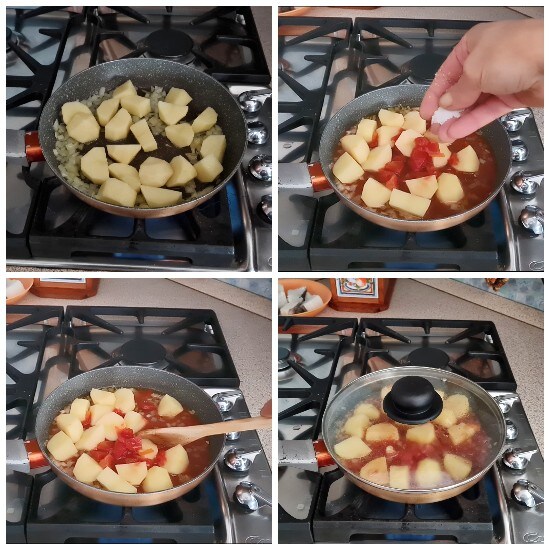 Bacalhau ensopado com batatas e azeitonas, preparação