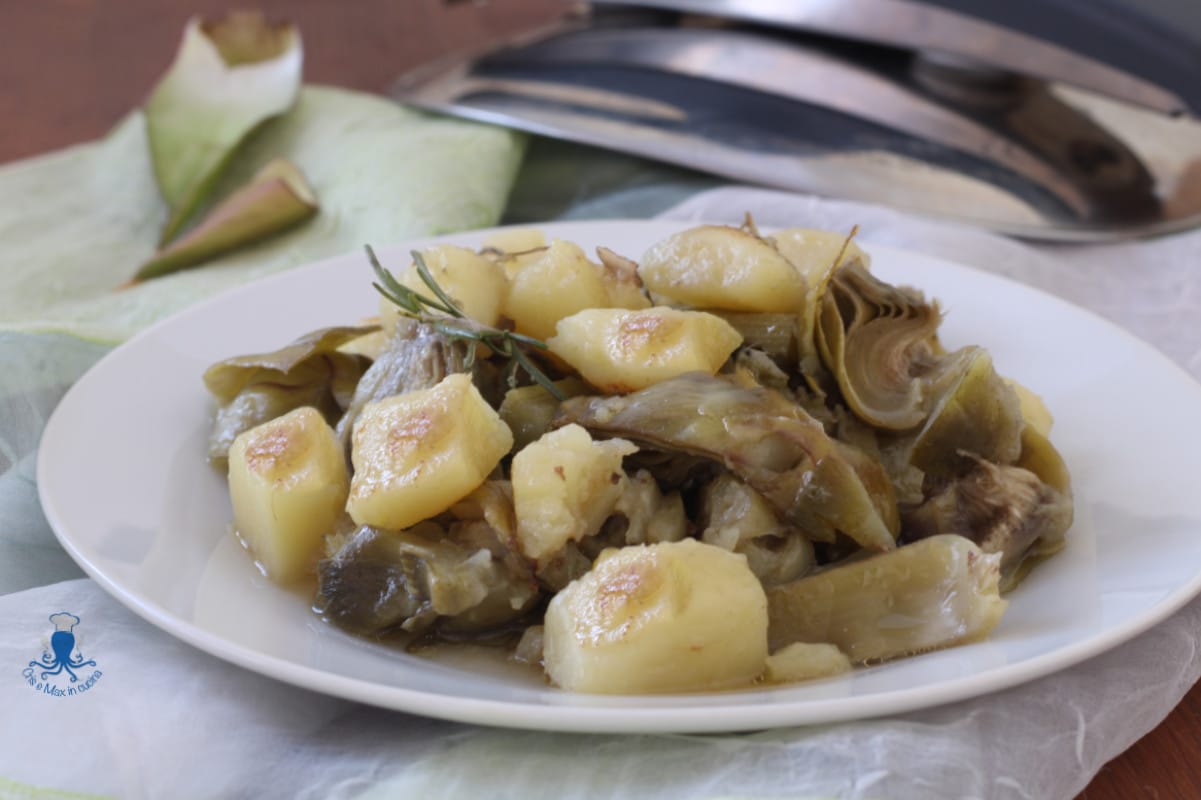 Batatas e alcachofras na panela de pressão